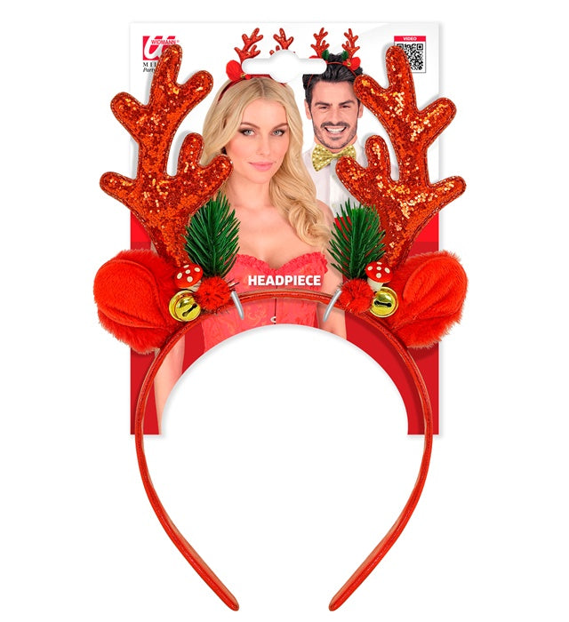 Headpiece Reindeer Glitter Red