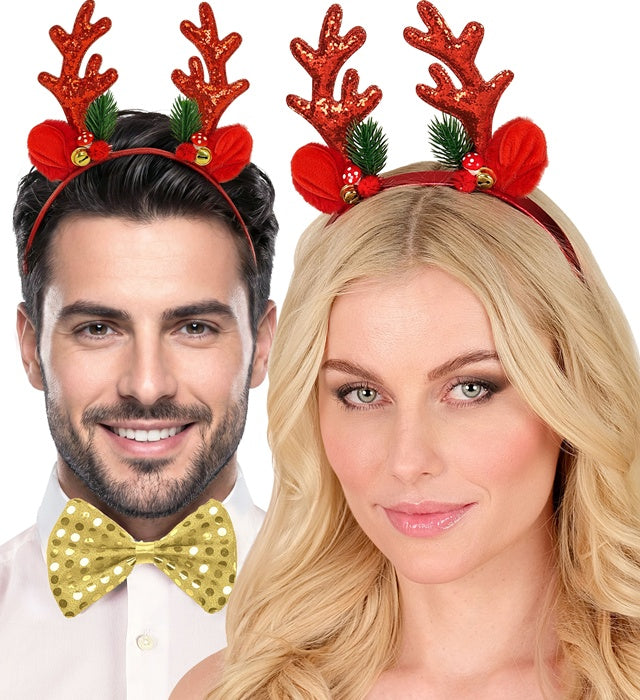 Headpiece Reindeer Glitter Red