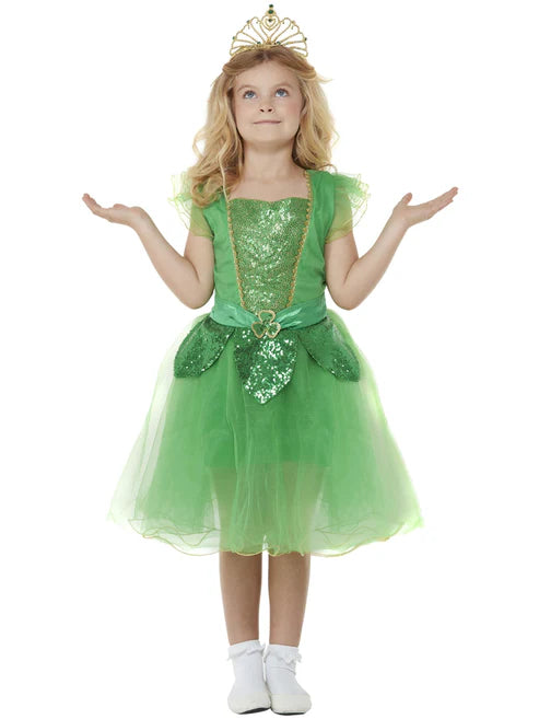 St Patricks Day Glitter Fairy Costume Child Green Irish Dress and Crown