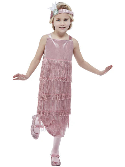 20s Pink Flapper Costume Kids Dress and Headband