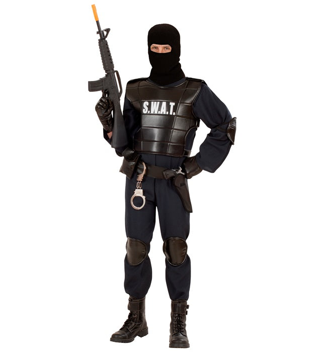 S.W.A.T. Officer  Jumpsuit, Bulletproof Vest, Belt With Holster Andpurse, Knee Pads, Elbow Pads, Mask 