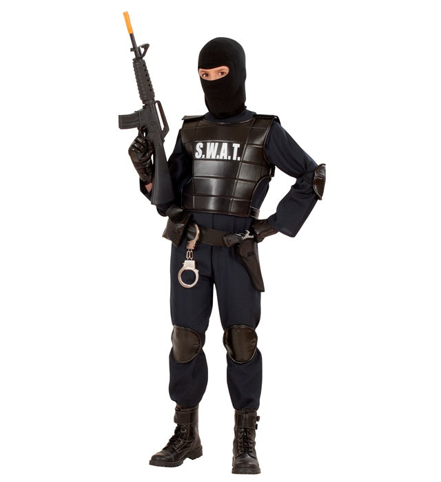 S.W.A.T. Officer  Jumpsuit, Bulletproof Vest, Belt With Holster Andpurse, Knee Pads, Elbow Pads, Mask 