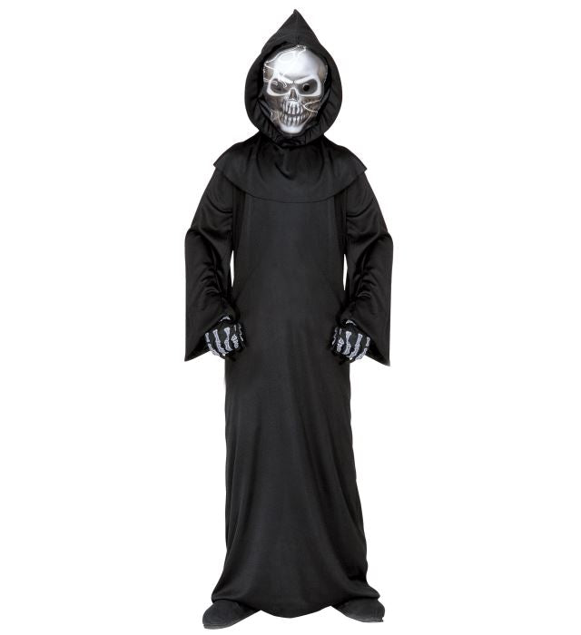 Grim Reaper  Robe, Hooded Holographic Skull Mask, Bone Gloves 