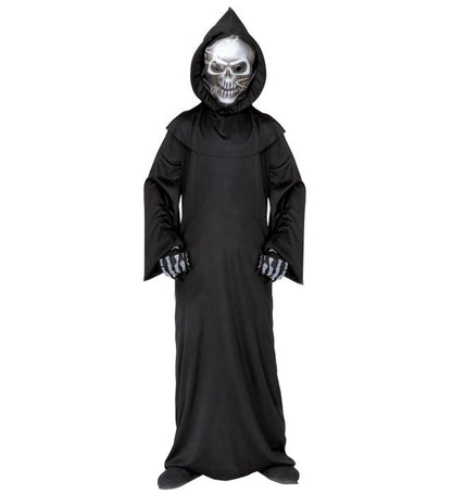 Grim Reaper  Robe, Hooded Holographic Skull Mask, Bone Gloves 