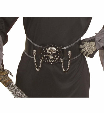 Skull Warlord  Hooded Robe With Invisible Face Mask, Belt With 3D Skull Buckle And Chains 