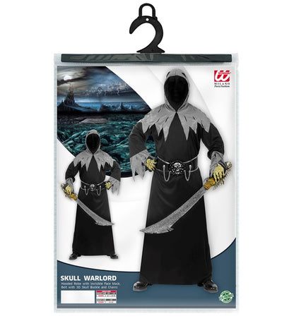 Skull Warlord  Hooded Robe With Invisible Face Mask, Belt With 3D Skull Buckle And Chains 