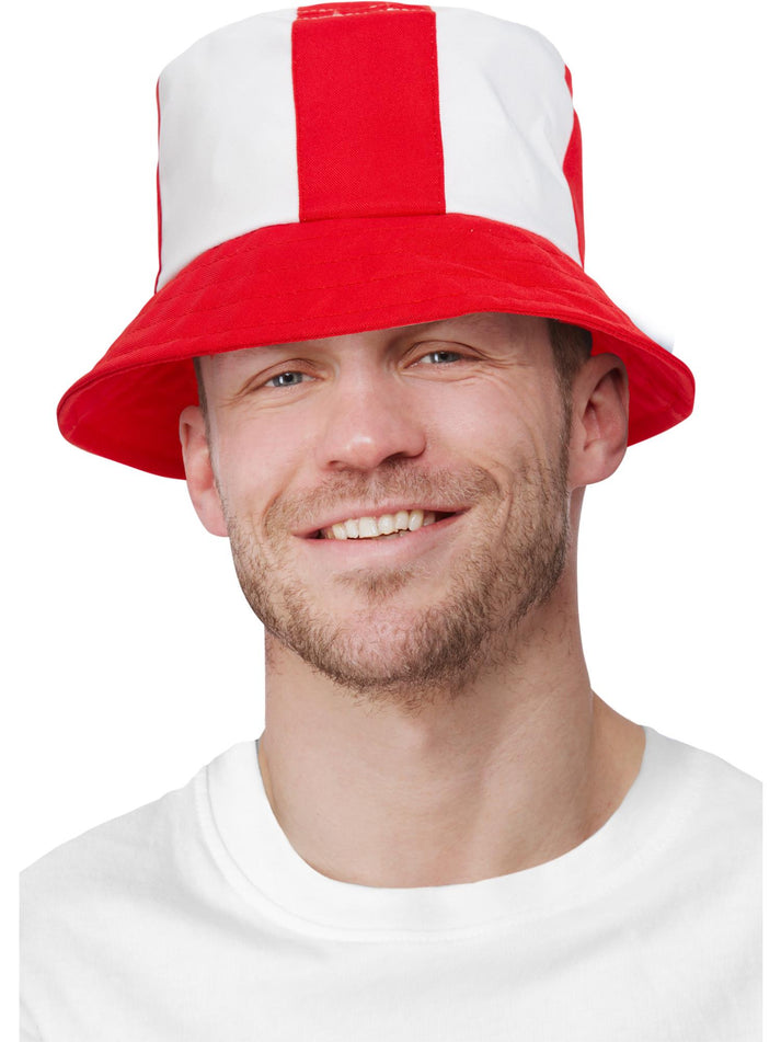 England Bucket Hat Adult White and Red 1