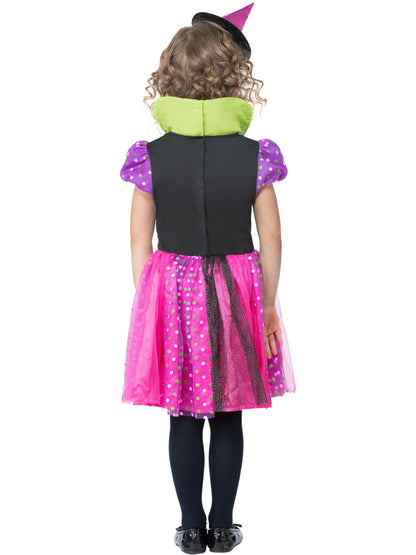 Spotty Witch Costume Child Multi Coloured Dress and Hat 2