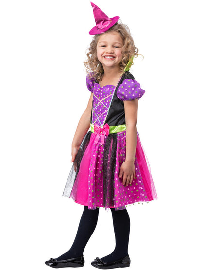 Spotty Witch Costume Child Multi Coloured Dress and Hat 3