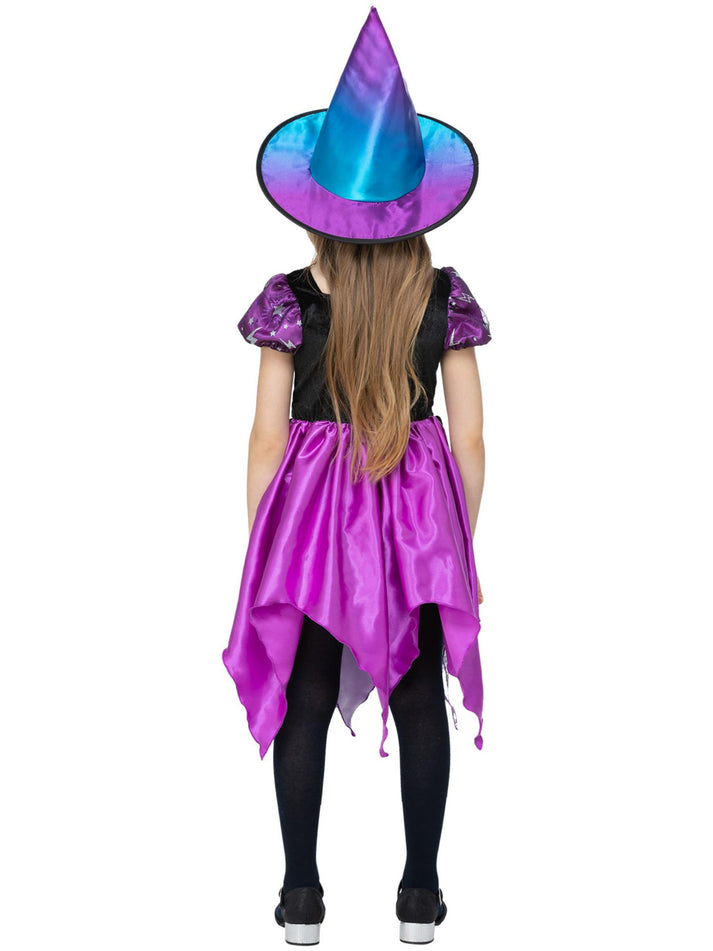 Deluxe Moon and Stars Witch Costume Child Black Pink Turquoise Light Up Dress and Hat 3