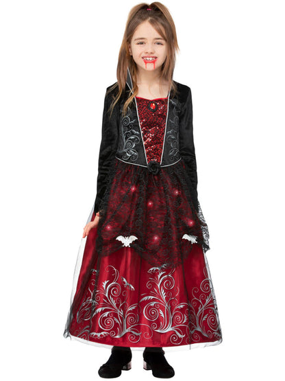 Deluxe Vampiress Costume Child Black Red Light Up Dress 2