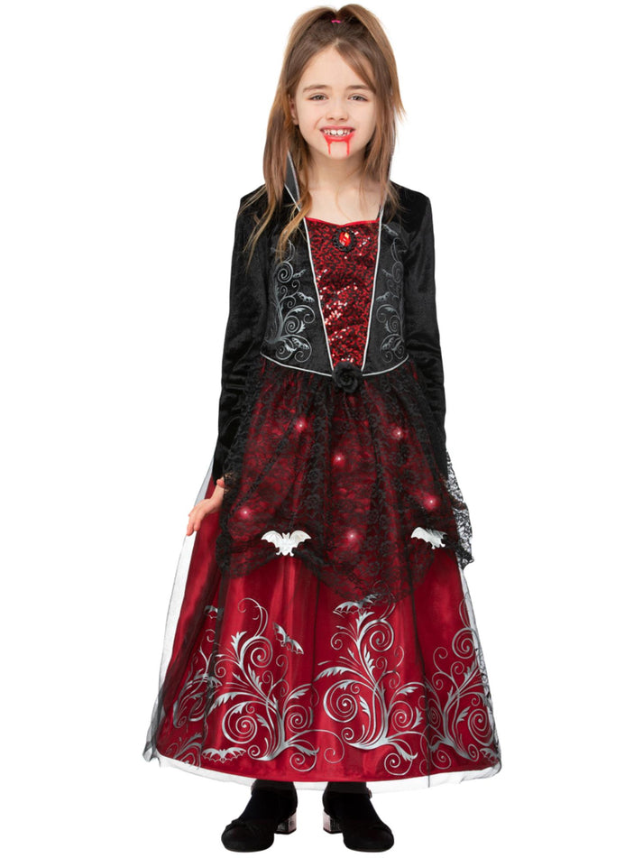 Deluxe Vampiress Costume Child Black Red Light Up Dress