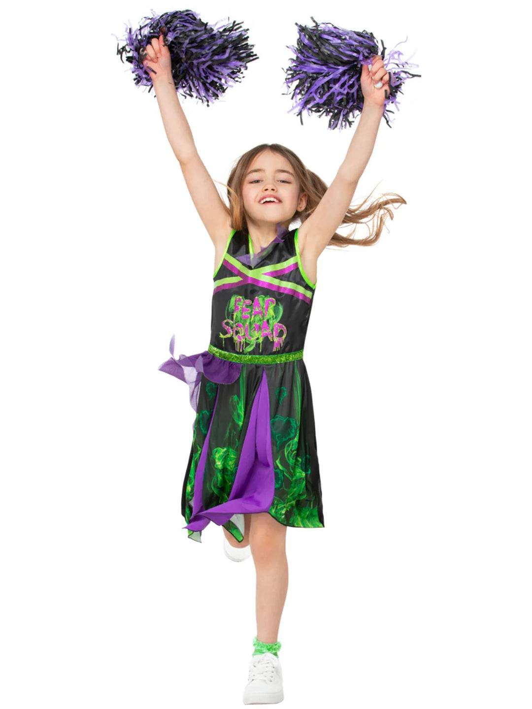 Toxic Cheerleader Costume Child Black Dress with Pom Poms