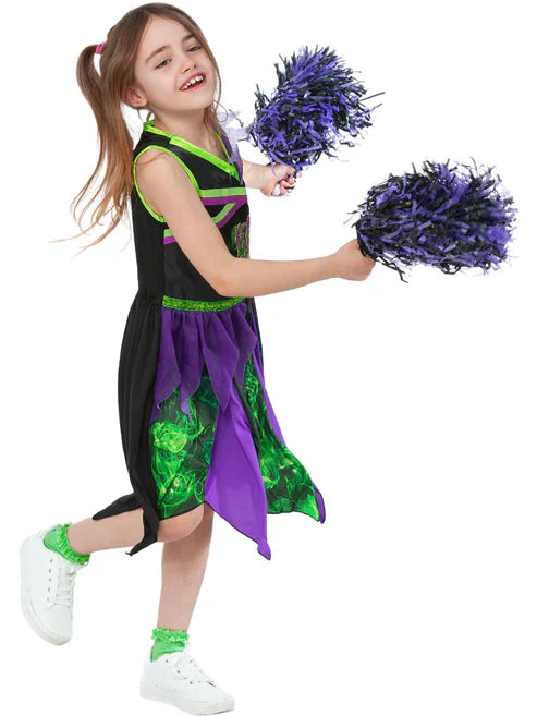 Toxic Cheerleader Costume Child Black Dress with Pom Poms