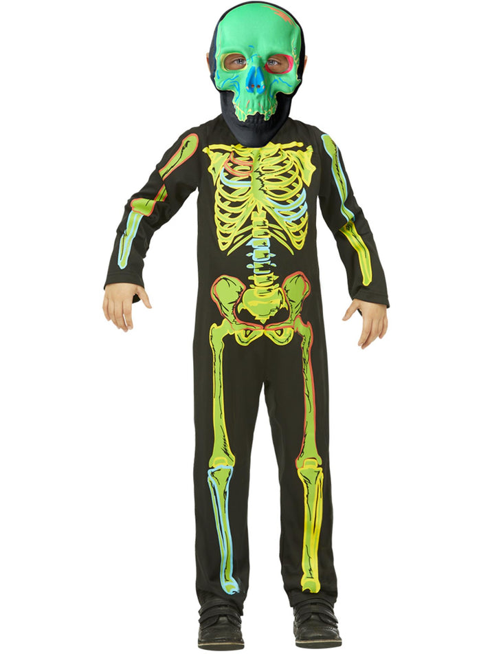 Neon Skeleton Glow in the Dark Childs Costume with Mask 2