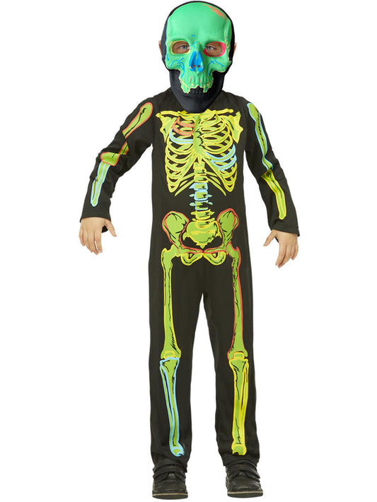 Neon Skeleton Glow in the Dark Childs Costume with Mask 2