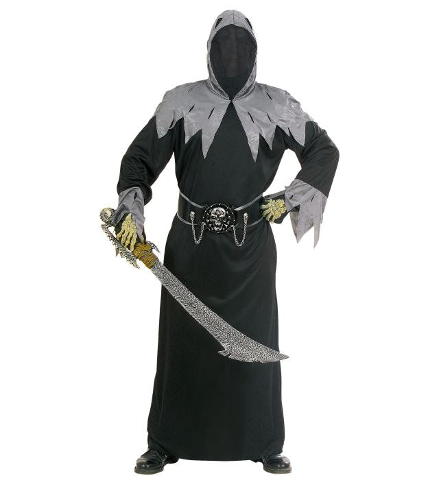 Skull Warlord  Hooded Robe With Invisible Face Mask, Belt With Skull Buckle And Chains 