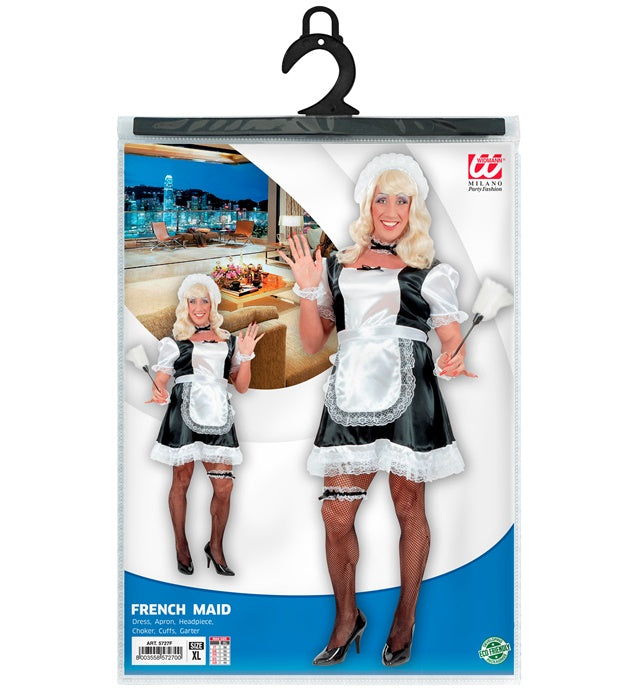 French Maid  Dress, Apron, Headpiece, Choker, Cuffs, Garter 
