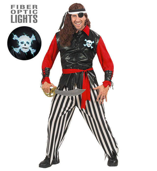 Pirate  Shirt With Vest And Light-Up Skull, Armbands, Pants, Belt, Headband, Eye-Patch  