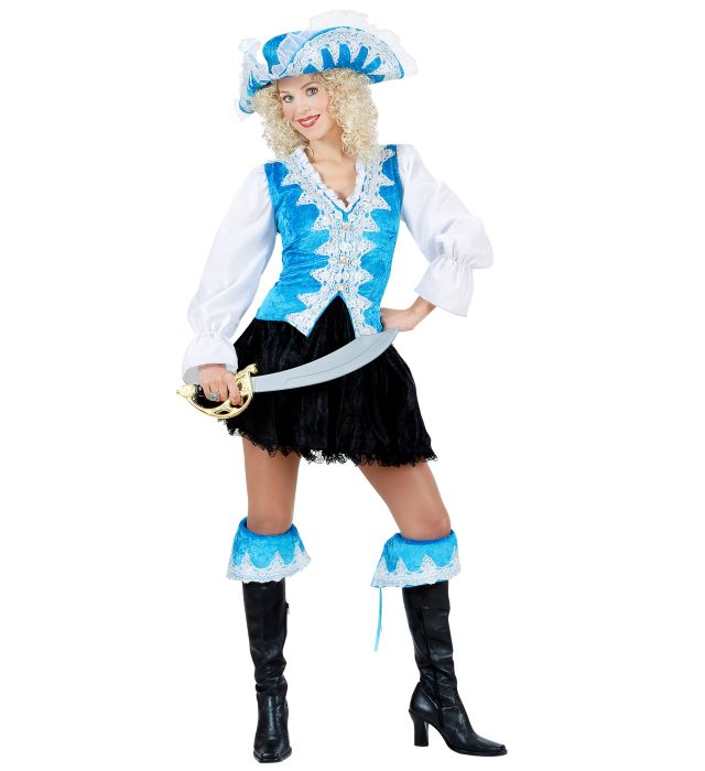 Regal Pirate Velvet - Turquoise  Shirt With Vest, Skirt, Boot Cuffs, Hat 