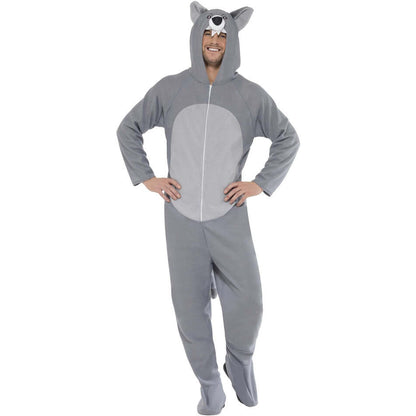 Wolf Costume Adult Grey All In One With Animal Hood 1