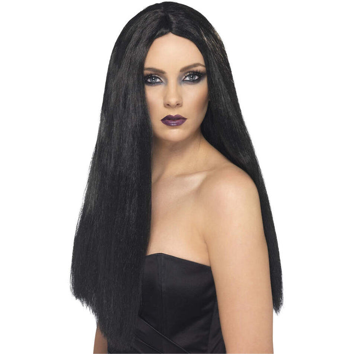 Witch Wig Black 60cm Centre Parting Adult Costume Accessory 1