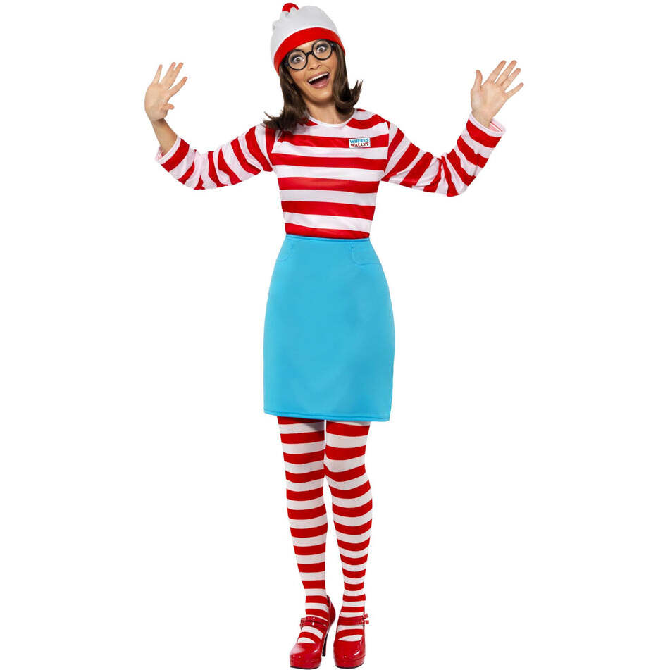 Wheres Wally? Wenda Costume Red and White Top Blue Skirt Glasses Tights and Hat 1