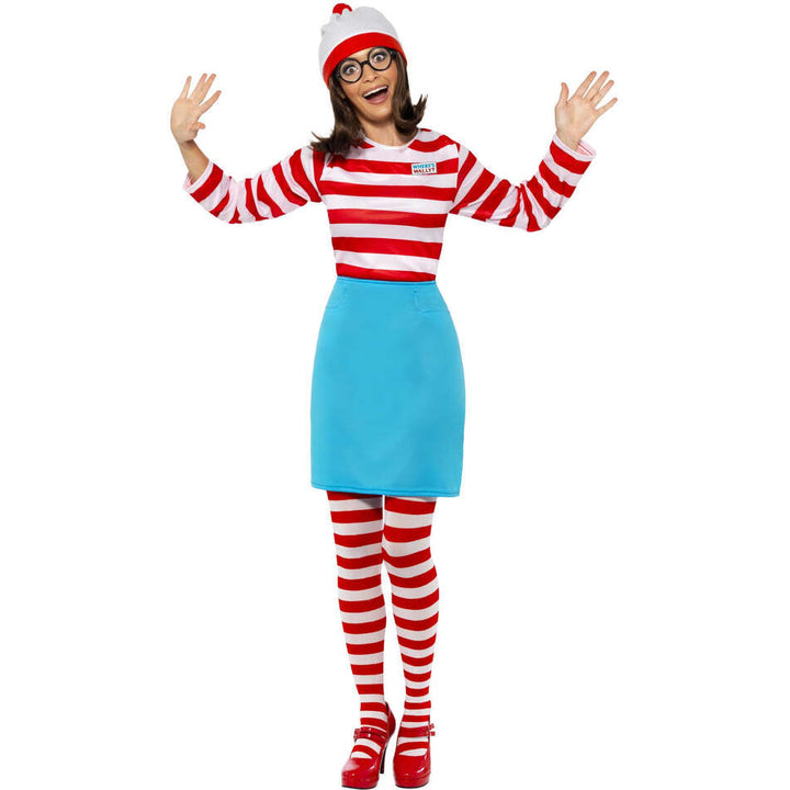 Wheres Wally? Wenda Costume Red and White Top Blue Skirt Glasses Tights and Hat 1