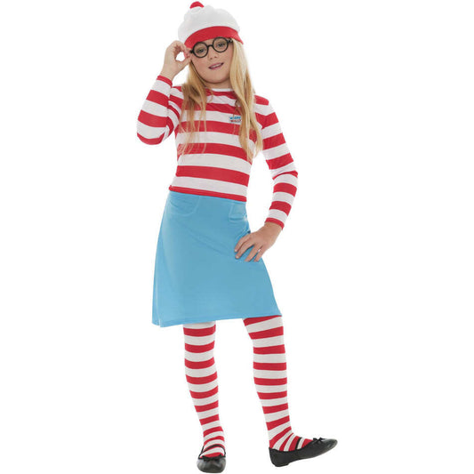 Kids Wheres Wally? Wenda Costume Dress Top Hat Tights and Glasses 1