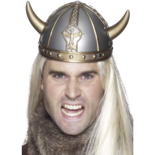 Viking Helmet Adult Silver Gold Horns Costume Accessory 1