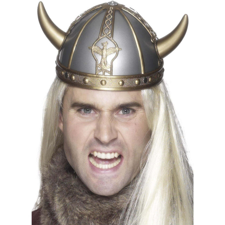 Viking Helmet Adult Silver Gold Horns Costume Accessory 1