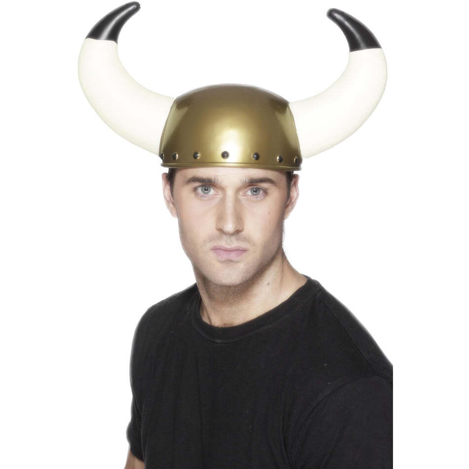 Viking Helmet Gold with White Bull Horns Adult Costume Accessory 1