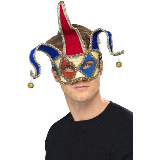 Venetian Musical Jester Eyemask Red Blue Adult Costume Accessory 1