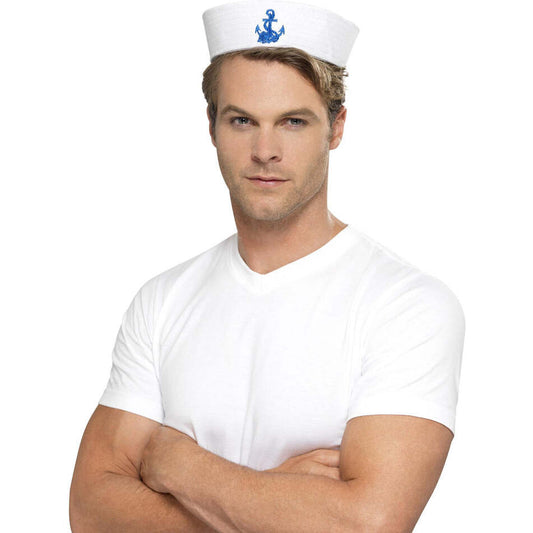 US Sailor Doughboy Hat White with Blue Anchor Motif 1
