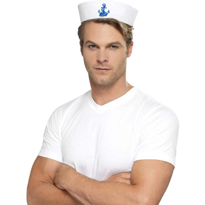 US Sailor Doughboy Hat White with Blue Anchor Motif 1