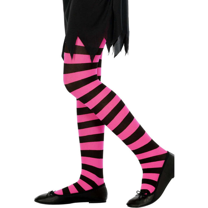 Striped Tights Black and Fuchsia Kids Age 6 to 12 1
