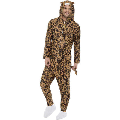 Tiger Costume Orange Black Hooded Jumpsuit with Tail for Adults 1