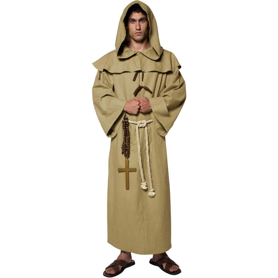 Tales of Old England Friar Tuck Adult Costume Brown Robe Hood Belt and Cross 1