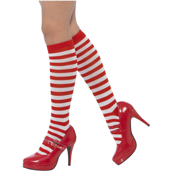 Striped Socks Long Red White Adult Xmas Costume Accessory 1