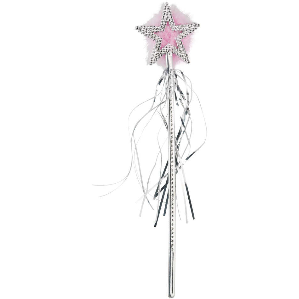 Star Wand Silver Pink Marabou and Silver Tinsel Costume Accessory 1
