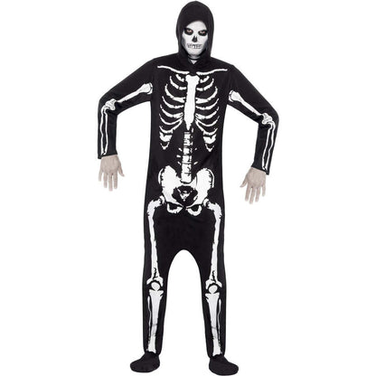 Skeleton Costume Adult Black Hooded All in One 1