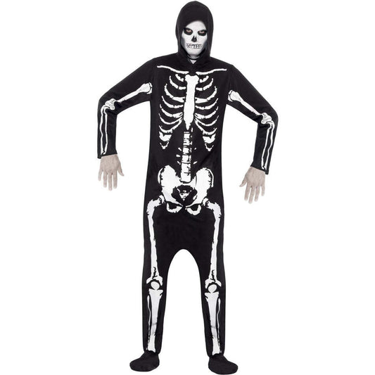 Skeleton Costume Adult Black Hooded All in One 1