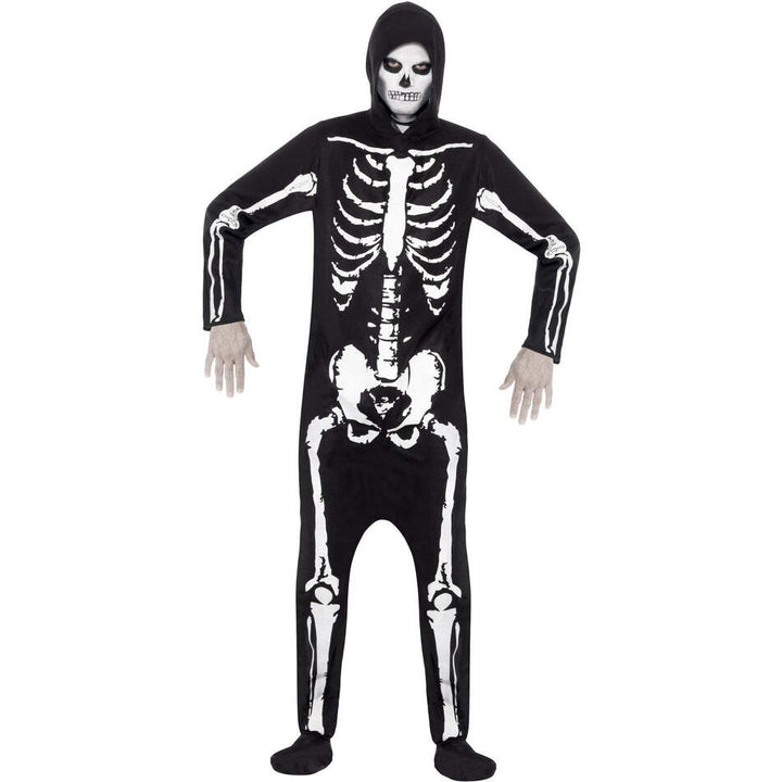 Skeleton Costume Adult Black Hooded All in One 1