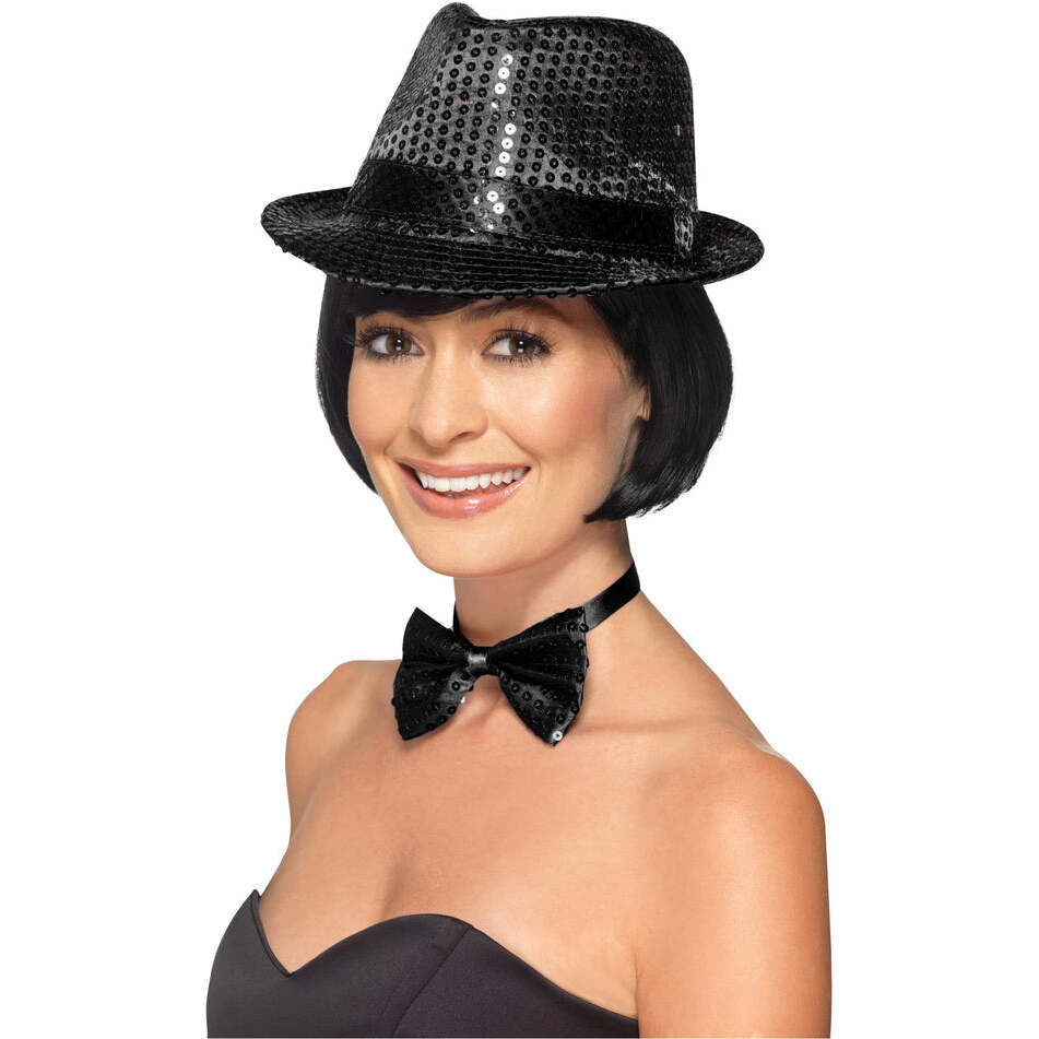 Sequin Trilby Hat Black Adult Costume Accessory 1
