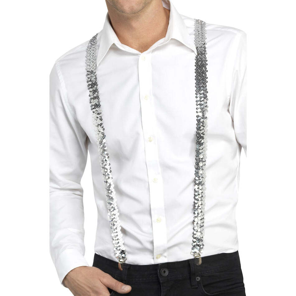 Silver Sequin Braces with Metal Clips 1