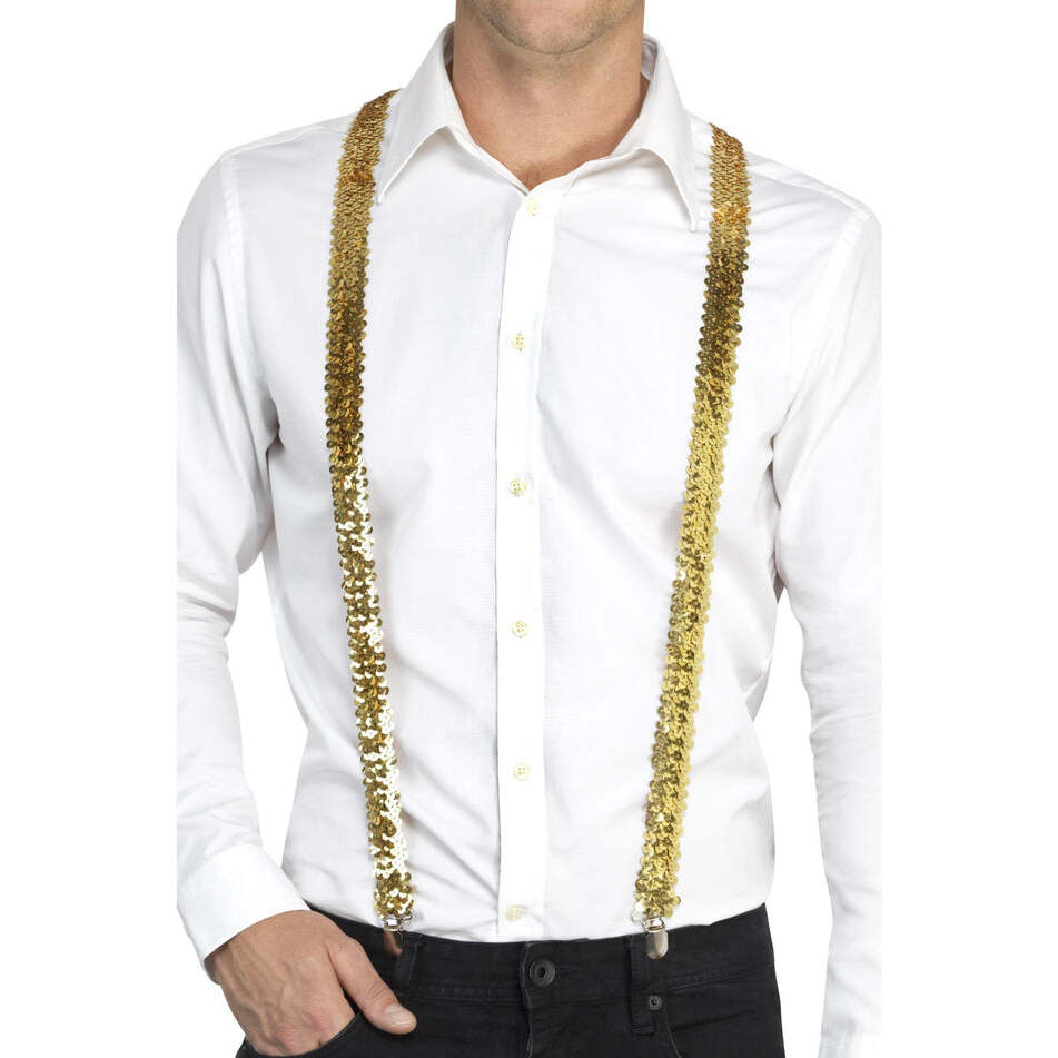 Sequin Braces Gold with Attached Metal Clips Adult Costume Accessory 1