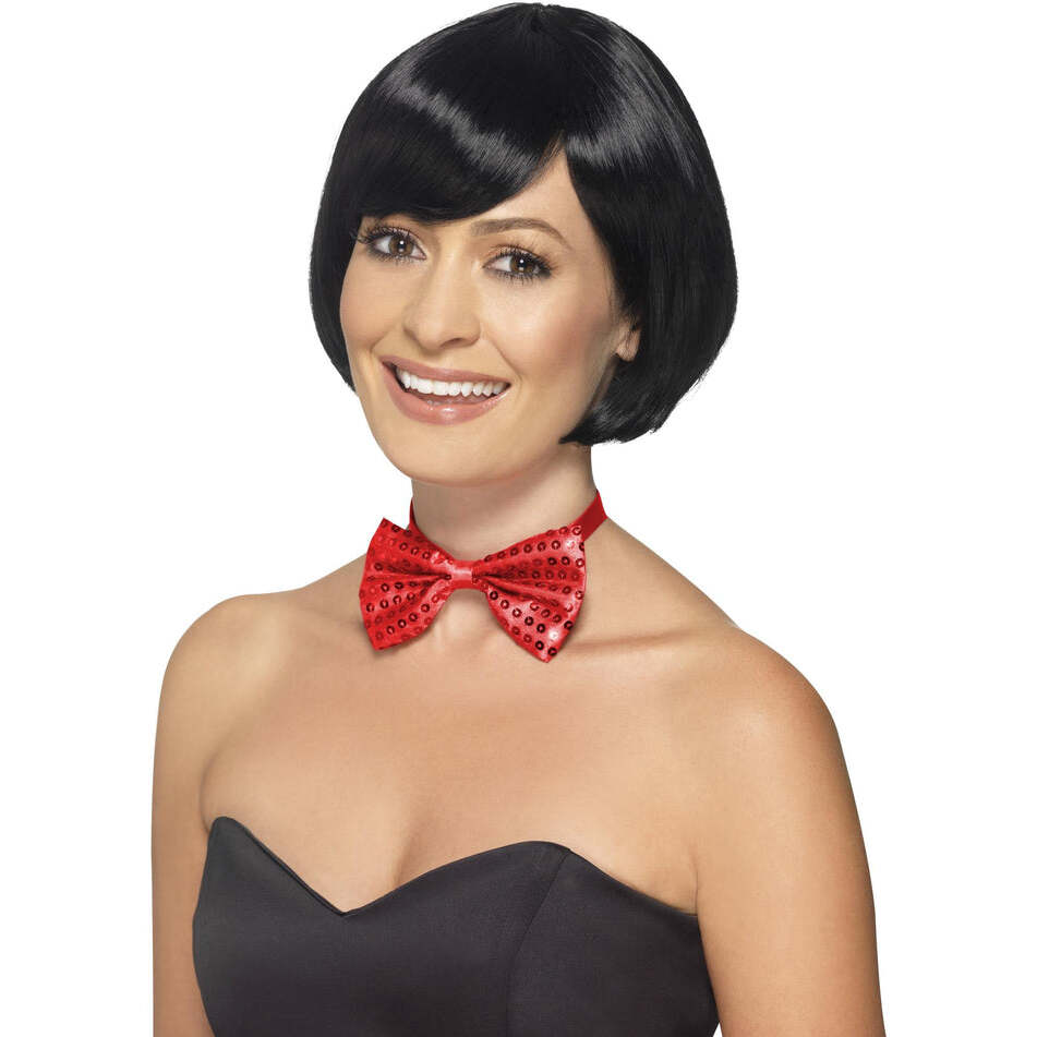 Clip On Bow Tie Red Sequin Adult Costume Accessory 1