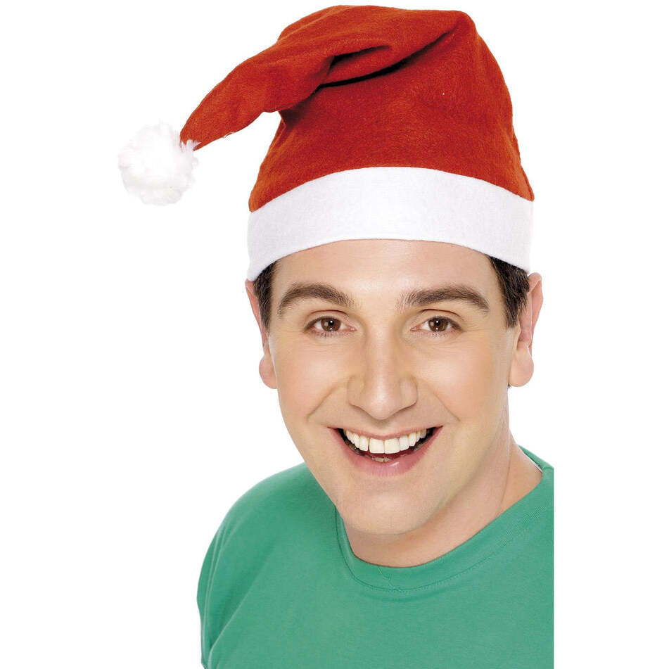 Santa Hat Red and White Felt with White Pom Pom Adult Costume Accessory 1