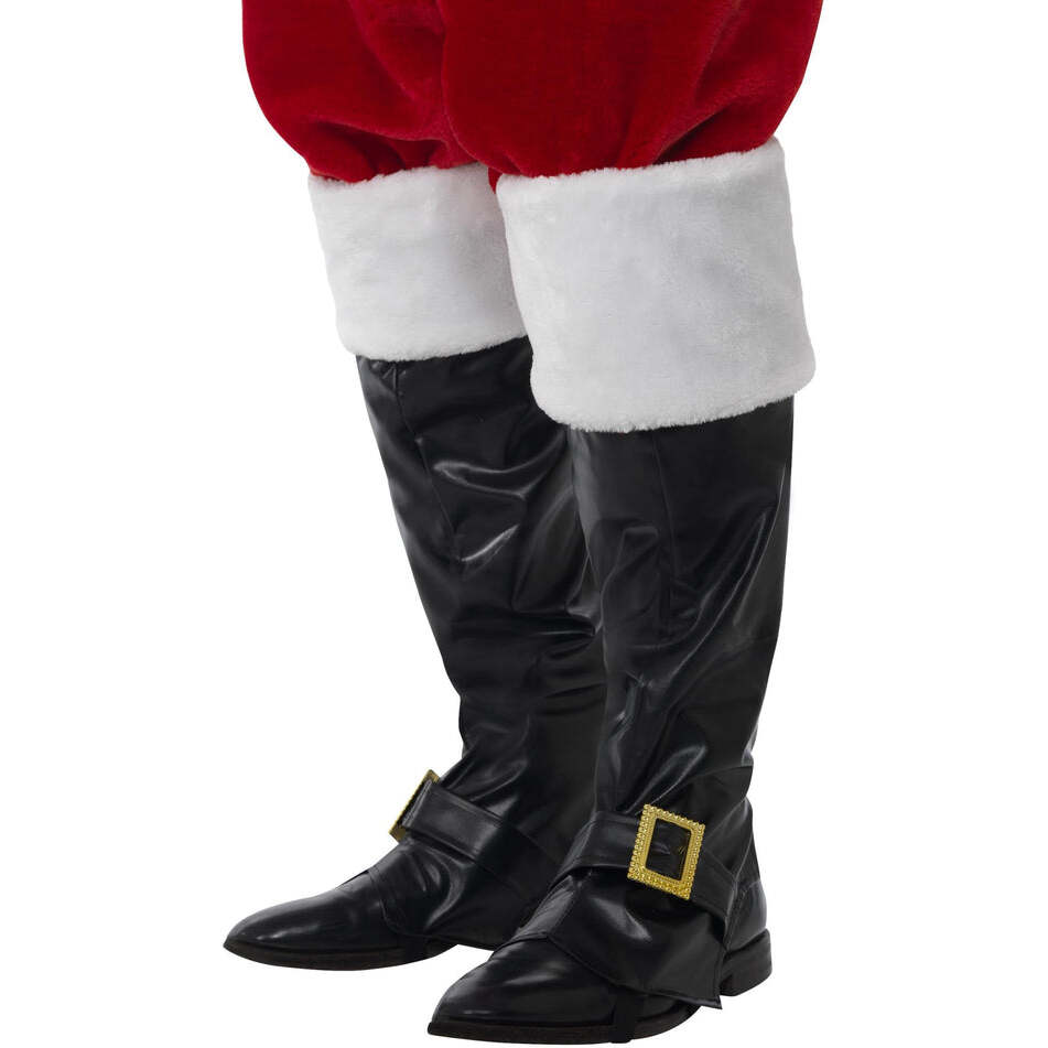 Santa Boot Covers Adult Black with White Fur Tops Festive Accessory 1