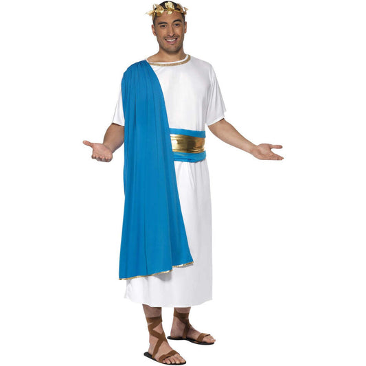 Roman Senator Costume Adult White Blue Robe Belt Headpiece 1